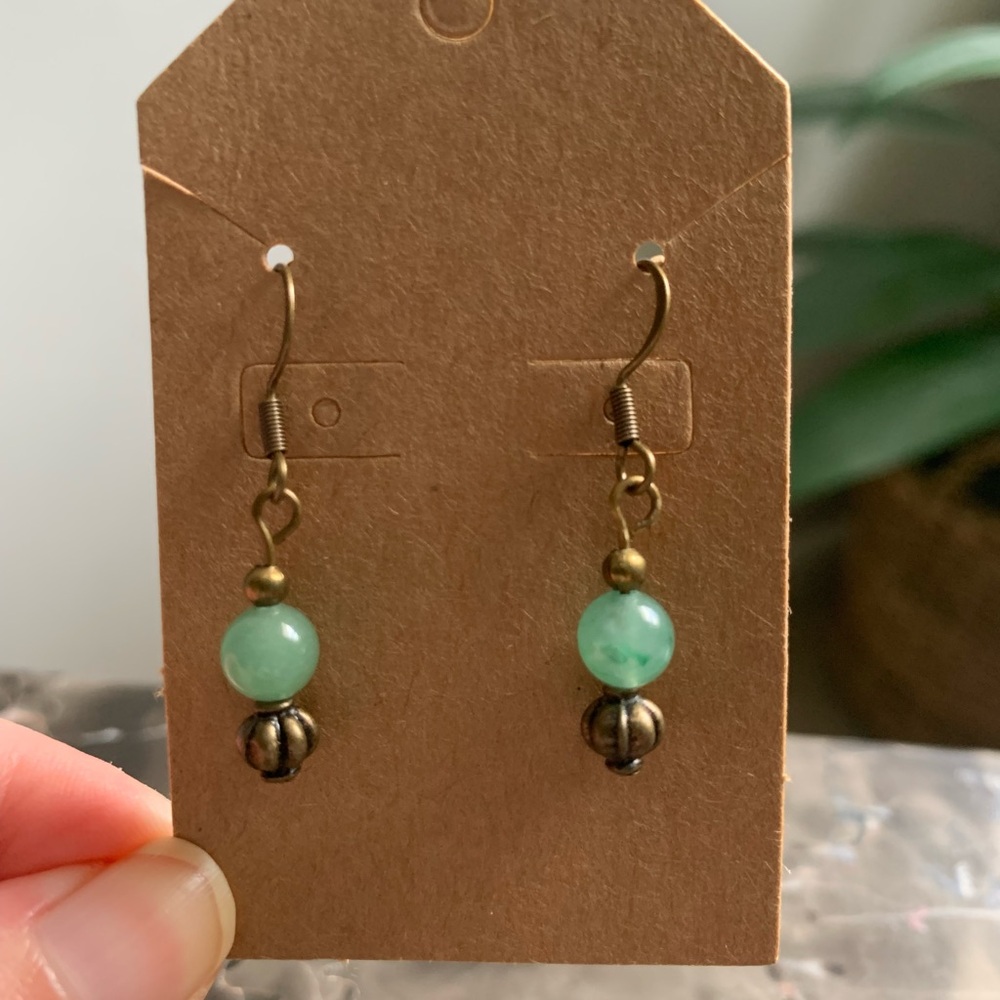 18A. Handmade Antique Inspired Green Aventurine Beaded Earrings